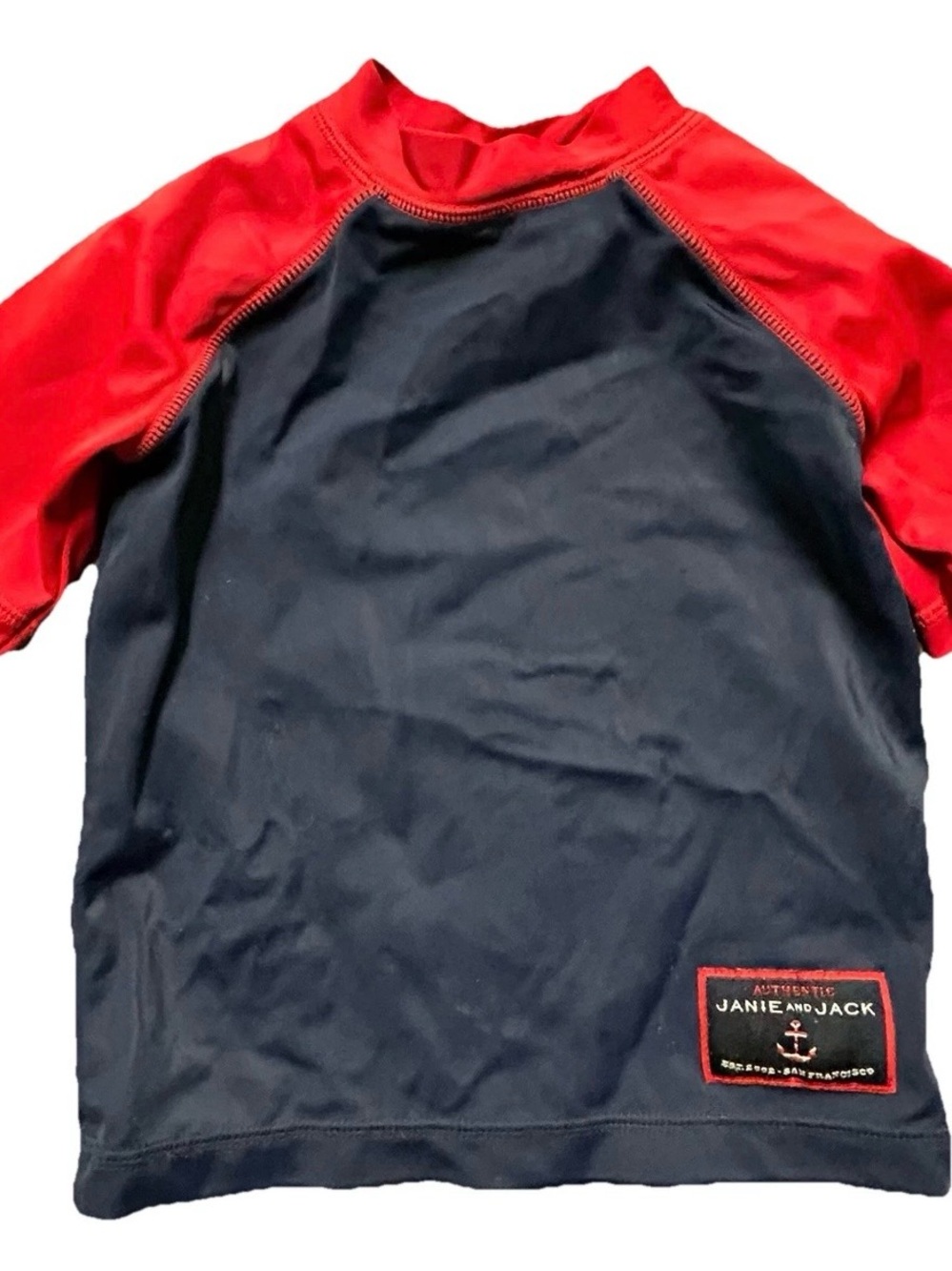 Baby Boy Janie & Jack Red Blue Short Sleeve Swim Rash Guard Size 6-12 Months
